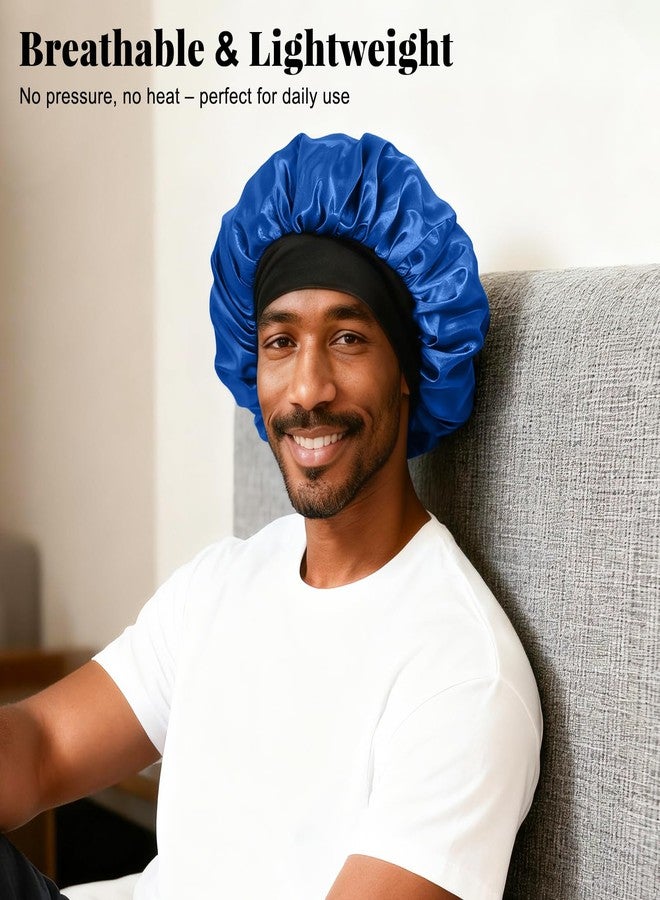 ZHENSILK 2PCS Silk Satin Bonnet for Men Sleeping, Soft Hair Cap for Locs Dreads Braids, Lightweight Night Bonnet for Curly Hair Protection (Black Silver) - Image 5